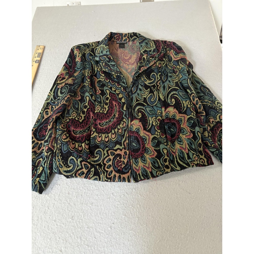 Molly & Maxx Jacket Womens XL Black Multicolor Paisley Tapestry Blazer Made USA‎
